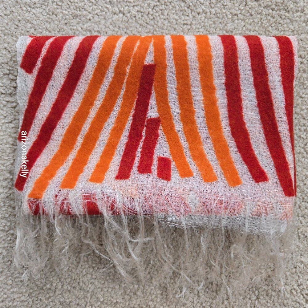 NWOT Zoe Woven Scarf with Vibrant Wool Stripes Red & Orange